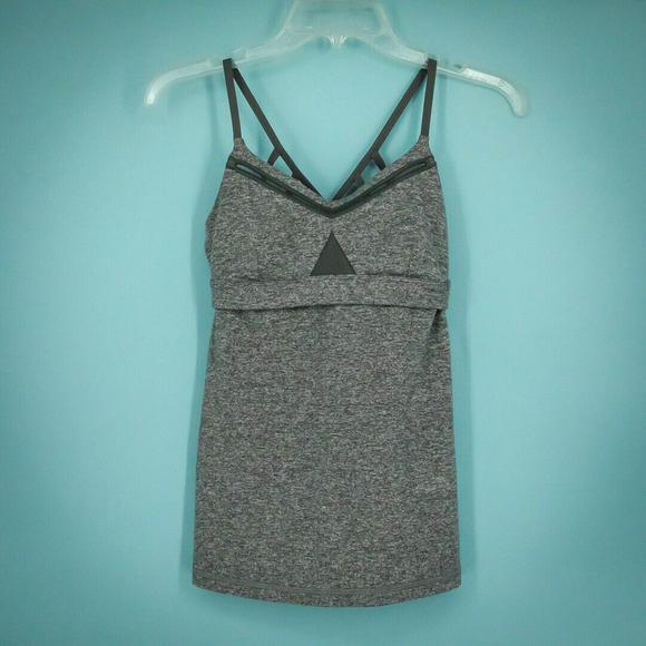 lululemon athletica Tops - Lululemon Size 4 Just Breathe Gray Cris Cross Strappy Back Attached Bra Tank Top